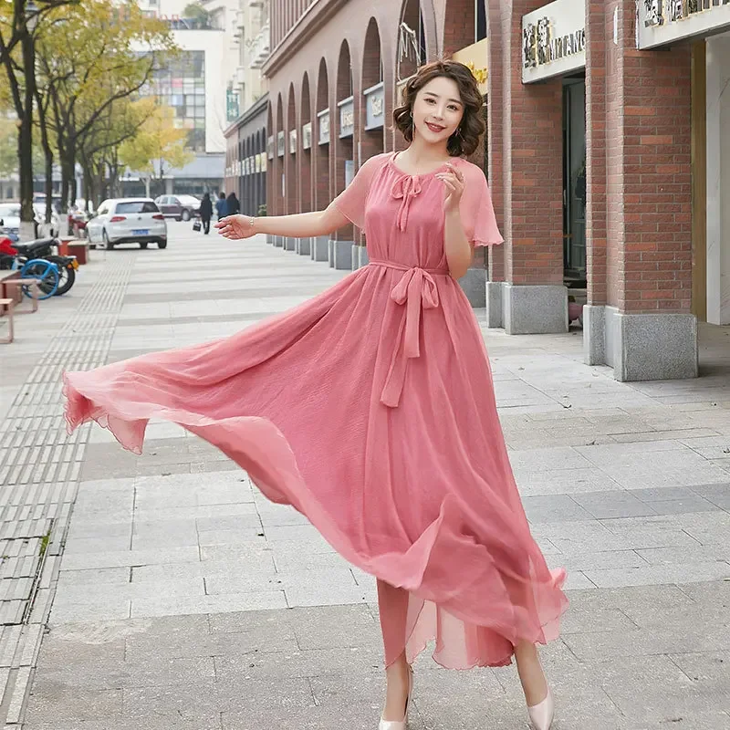 Chiffon dress long sleeve summer skirt seaside holiday beach skirt