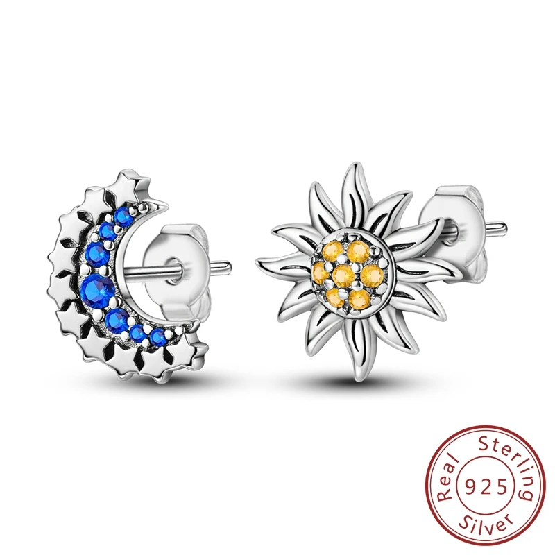 

New In 925 Sterling Silver Brilliant Star Moon Stud Earrings for Women Girl Ear Studs Fine Jewelry Fashion luxury