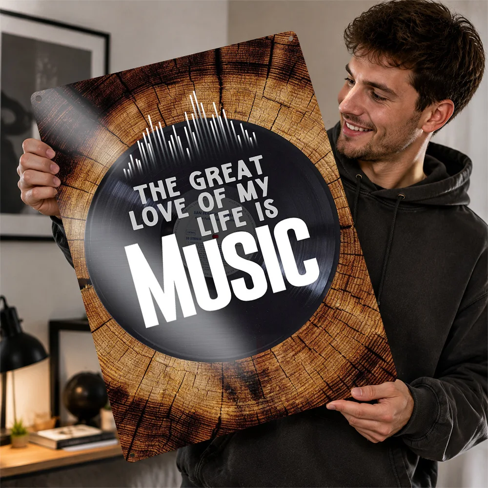 Music Love Vinyl Record Textured Metal Poster Typography Wall Art For Bedroom Customized Aluminum Sign Concertgoer Gift Idea