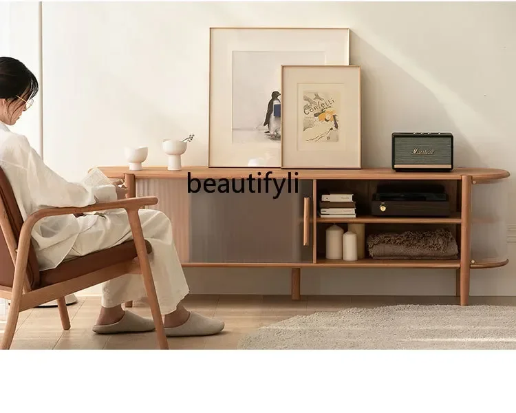 

07Living Room Floor Solid Wood TV Cabinet Simple Modern Storage Side Cabinet
