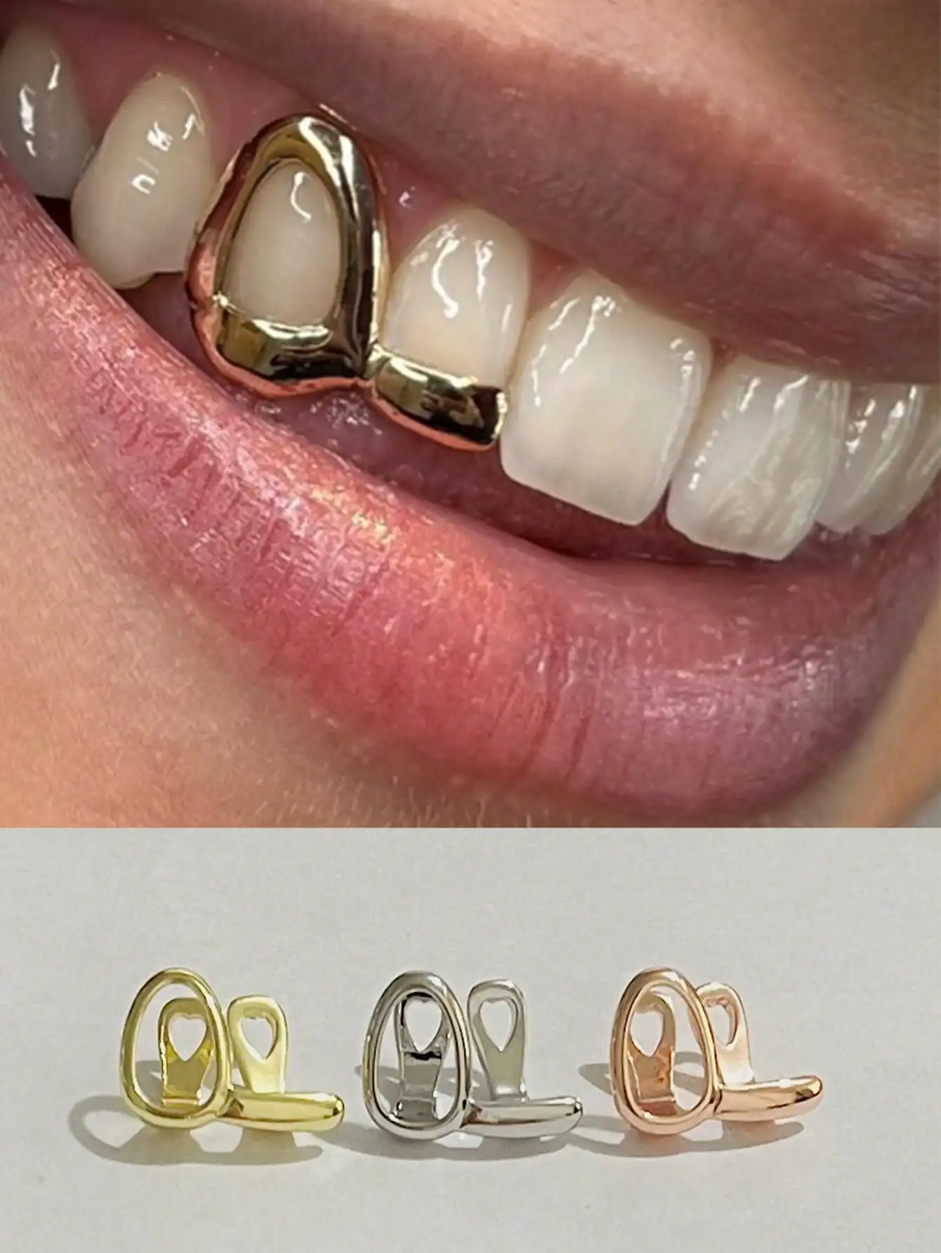 A Personalized Glossy Hollowed-Out Horizontal Bar Double-Tooth Hip-Hop Tooth Ornament Party Decoration