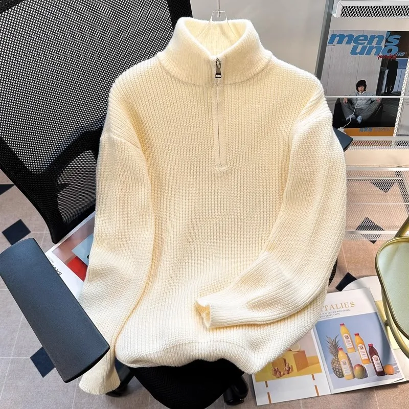 

Мужской свитер с высоким воротником на молнии, повседневный свободный крой, вязаный, японский, простой дизайн, осень-зима, мода