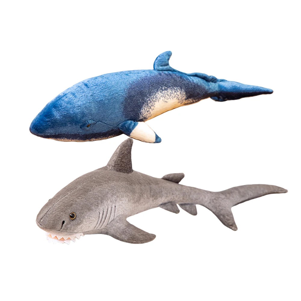 55cm Emulational Ocean Animal Stuffed Shark Plush Toy Blue Whalebone Whale Grey Shark Plushies Cute Party Room Decor Boy Gift