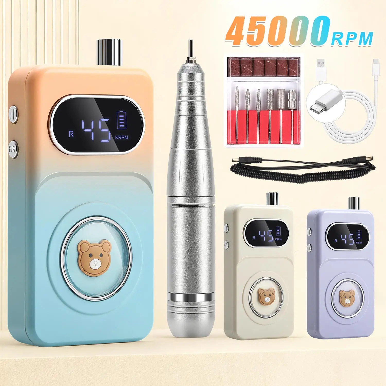 DianaBeauty 45000RPM الكهربائية مسمار الحفر آلة المهنية جيل للأظافر الملمع منخفضة الضوضاء قابلة للشحن ملفات الأظافر أدوات مانيكير