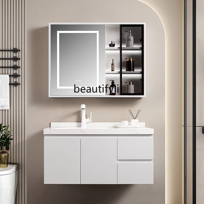 

Simple Modern Oak Washbasin Cabinet Combination Bathroom Cabinet Wash Basin Pure Acrylic Integrated Table Top