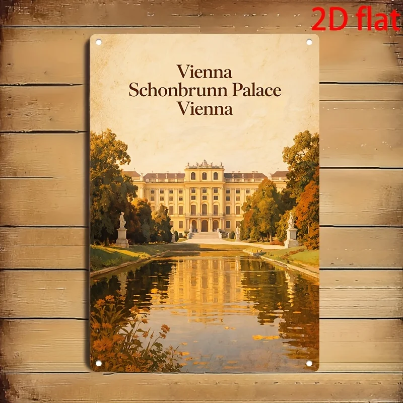 2D Flat, 1pc Schonbrunn Palace Vienna Tinplate Painting Wall Art for Living Room Bedroom Hallway Kitchen Decoration Gift for Him