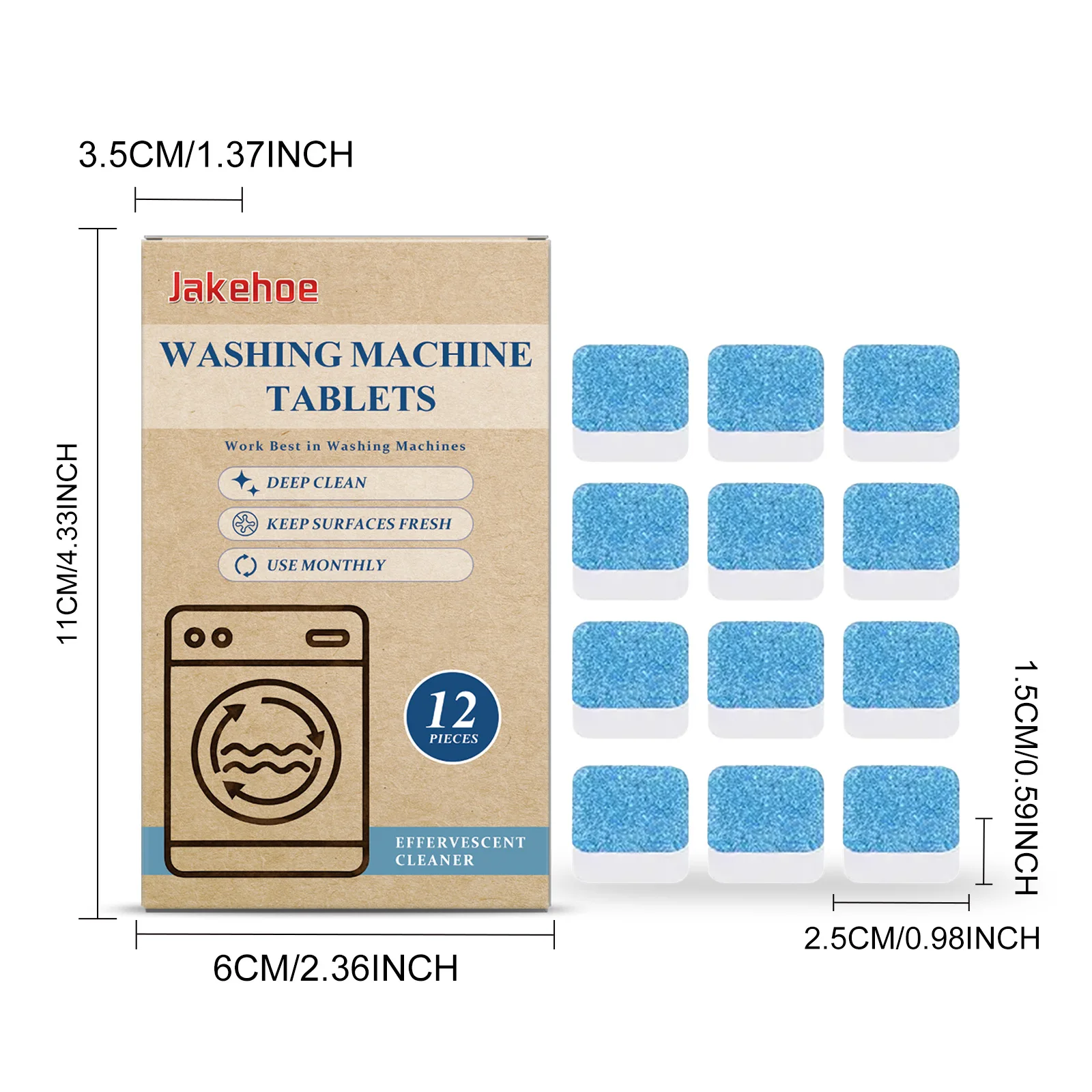 12 Pieces Daily Cleaning for Washing Machine Drum Debris Removal and Odor Elimination Tablets for Drum Cleaning Remove Odors