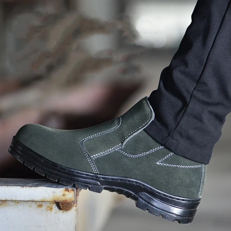 

Мужские повседневные ботинки со стальным носком, защитная обувь из коровьей замши, рабочие ботинки на платформе, рабочие ботильоны, мужские ботинки