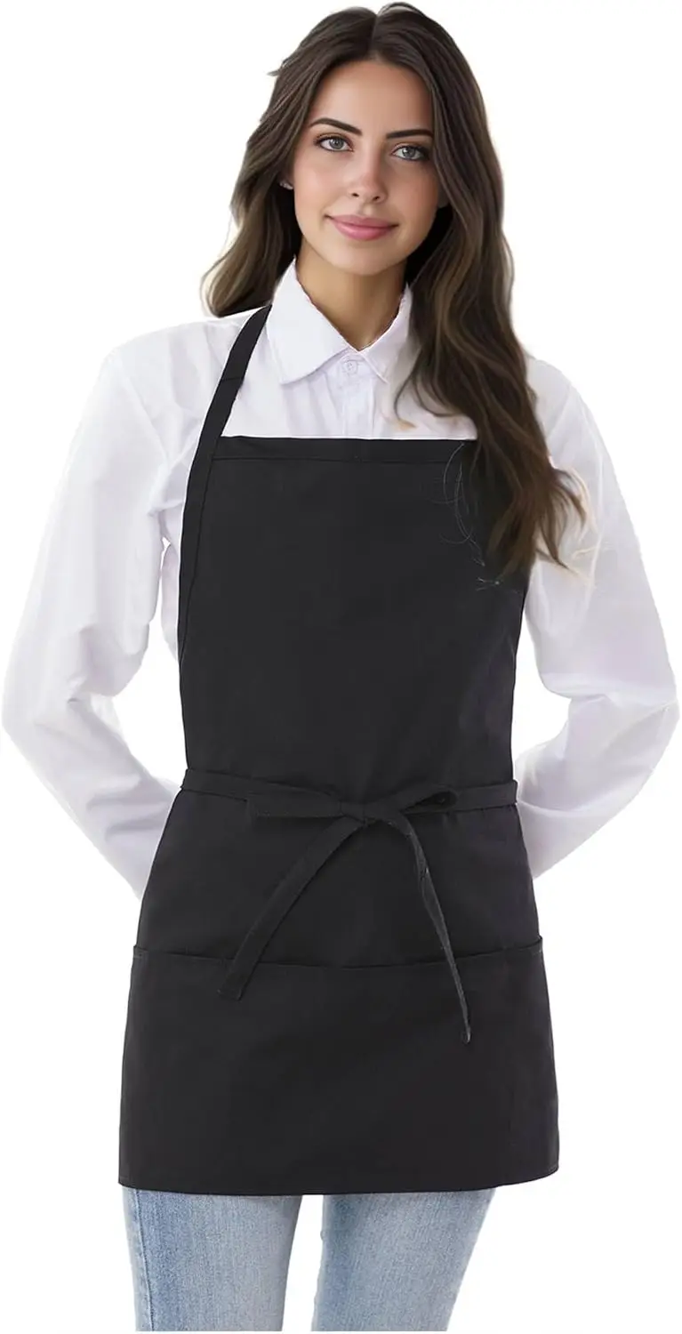 

Adjustable Halter Chef Apron with 3 Pockets for Cooking, Kitchen & Waitress Use