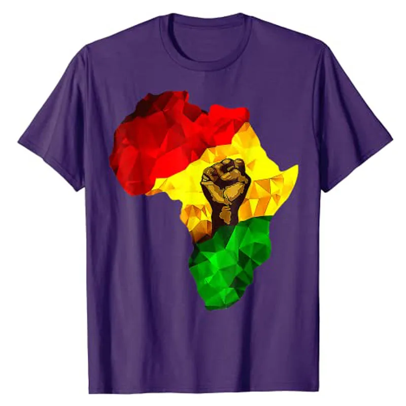 Africa Map Rising Hand Juneteenth African Pride Freedom Day T-Shirt Black History Apparel Streetwear Black-proud Graphic Tee Top