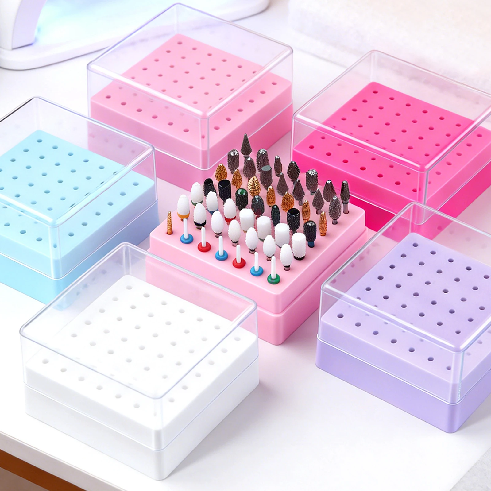 49 Holes Nail Drill Bits Head Storage Box Nail Grinding Head Holder Stand Display Organizer Milling Cutter Holder 2.35mm Shank