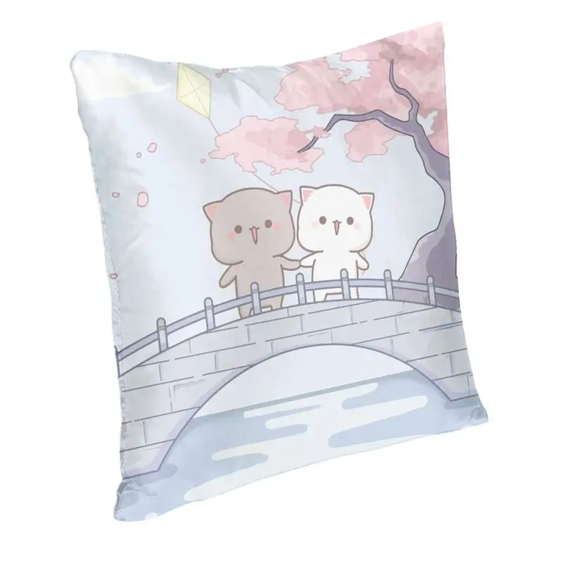Custom Romantic Peach And Goma Mochi Cat Square Throw Pillow Case Home Decor 3D Two Side Printing Cushion Cover for Living Room