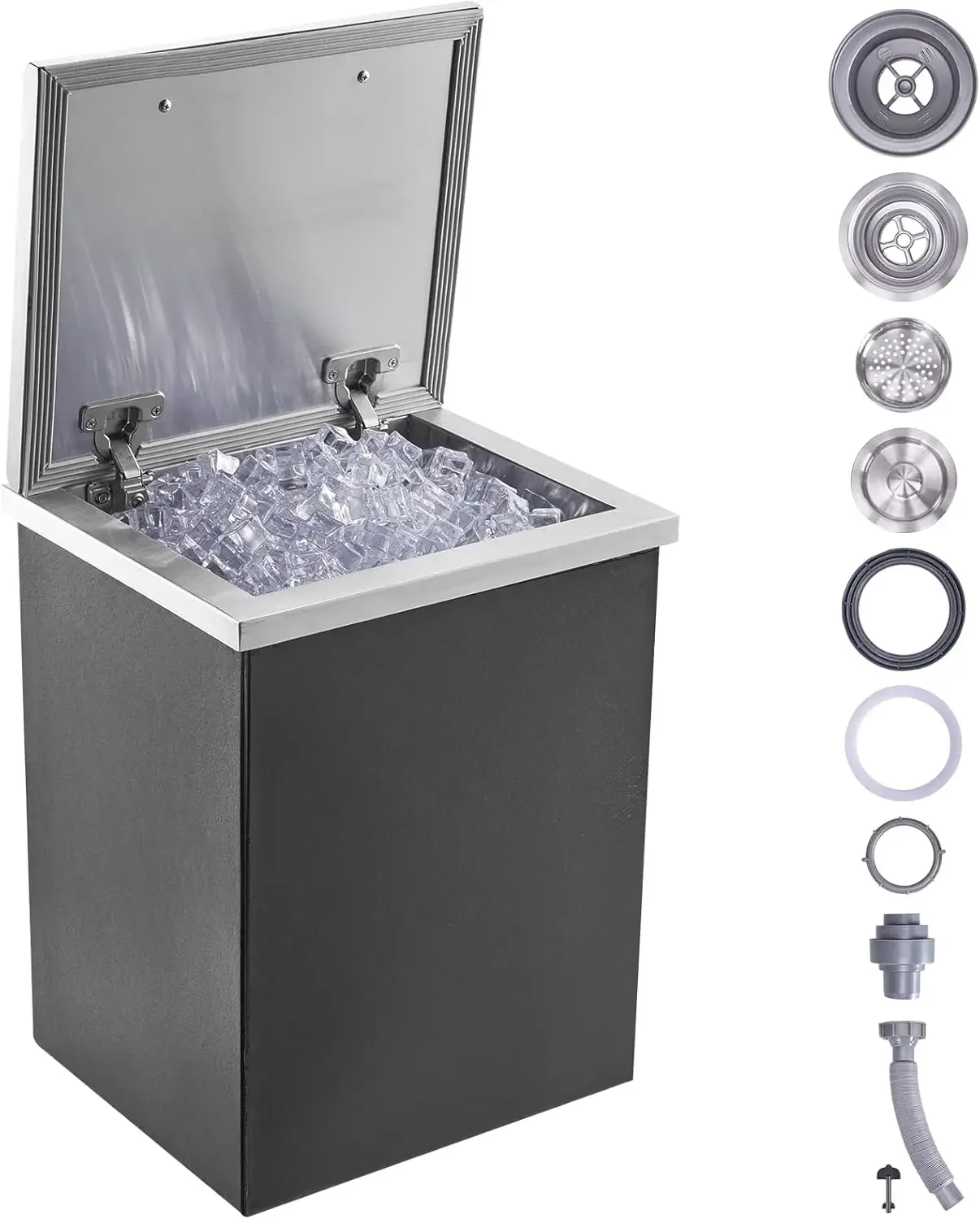 

Drop in Ice Chest, 14" L x 12" W x 18" H Stainless Steel Ice Cooler, Commercial Ice Bin with Hinged Cover