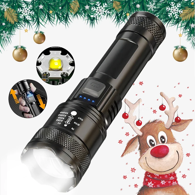 Super Bright LED Flashlight Type-C Rechargeable Long Range Tactical Torch Outdoor Waterproof Emergency Camping Fishing Lantern