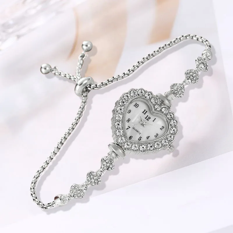 New Women's Heart shaped Diamond studded Steel Belt Fashion Versatile High Beauty Daily Matching Bracelet Watch Relogio