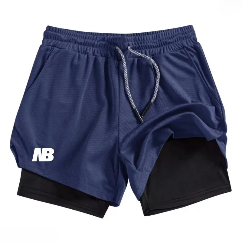 Mens Fashion Comfortable Sports Shorts Running Sportswear Tight Double Layer 2-in-1 Wear Stretchy Performance Moisture Absorbing