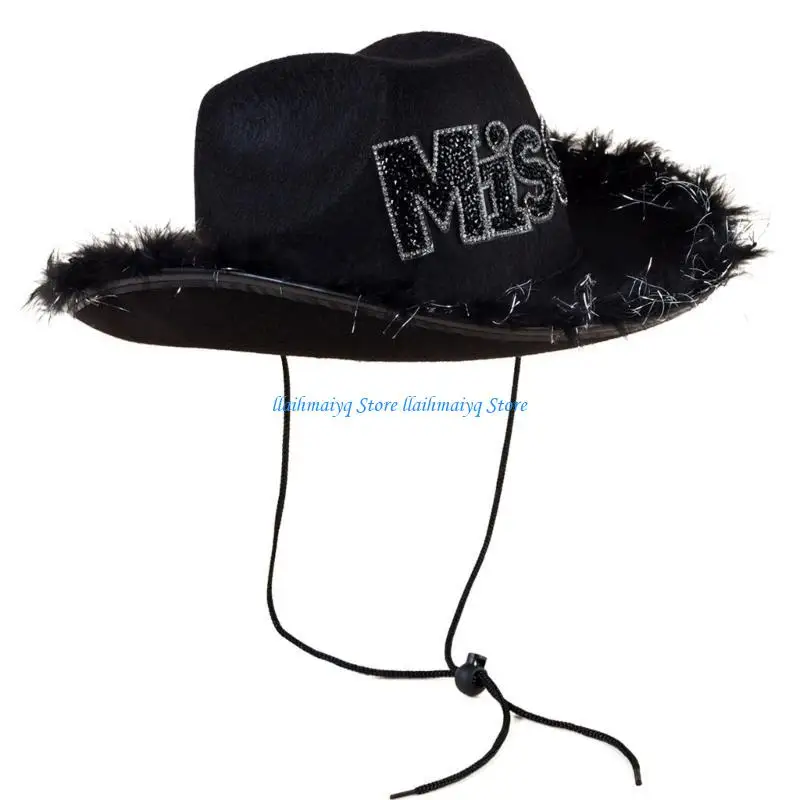 

573B Pink Cowboy Hat with Feathers Western Cowgirl Hat for Women Girl Photo Props