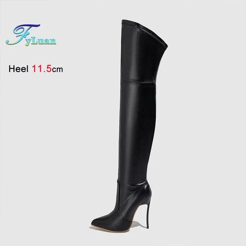 

New Sexy Over The Knee Boots Women Fashion Black 11.5CM Super High Heels Thigh Boots Nightclub Party Ladies Stiletto Tall Boots