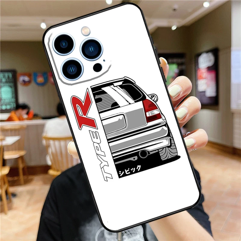 JDM Type R Civic Sport Car Phone Case For iPhone 11 12 13 14 16 15 Pro Max Mini XS X XR 7 8 Plus Soft Cover Shell