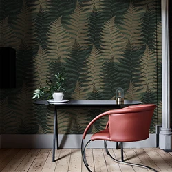 Classic Dark Green Bracken Leaf PVC Wallpaper Retro Waterproof Furniture Contact Paper for Cabinet Peel And Stick Home Decor