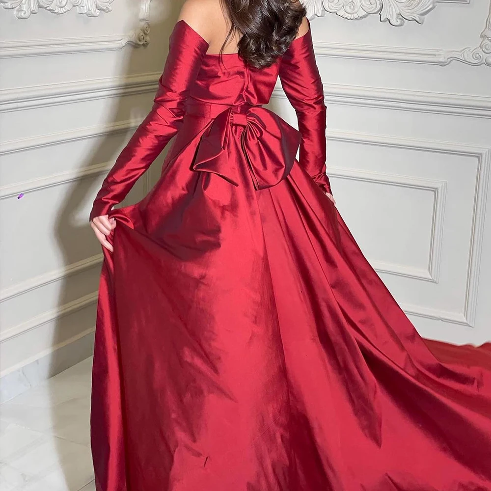 Customized Modern Straight Floor Length Strapless Satin Long Sleeves Evening Dress Classic Photo Color vestidos para mujer