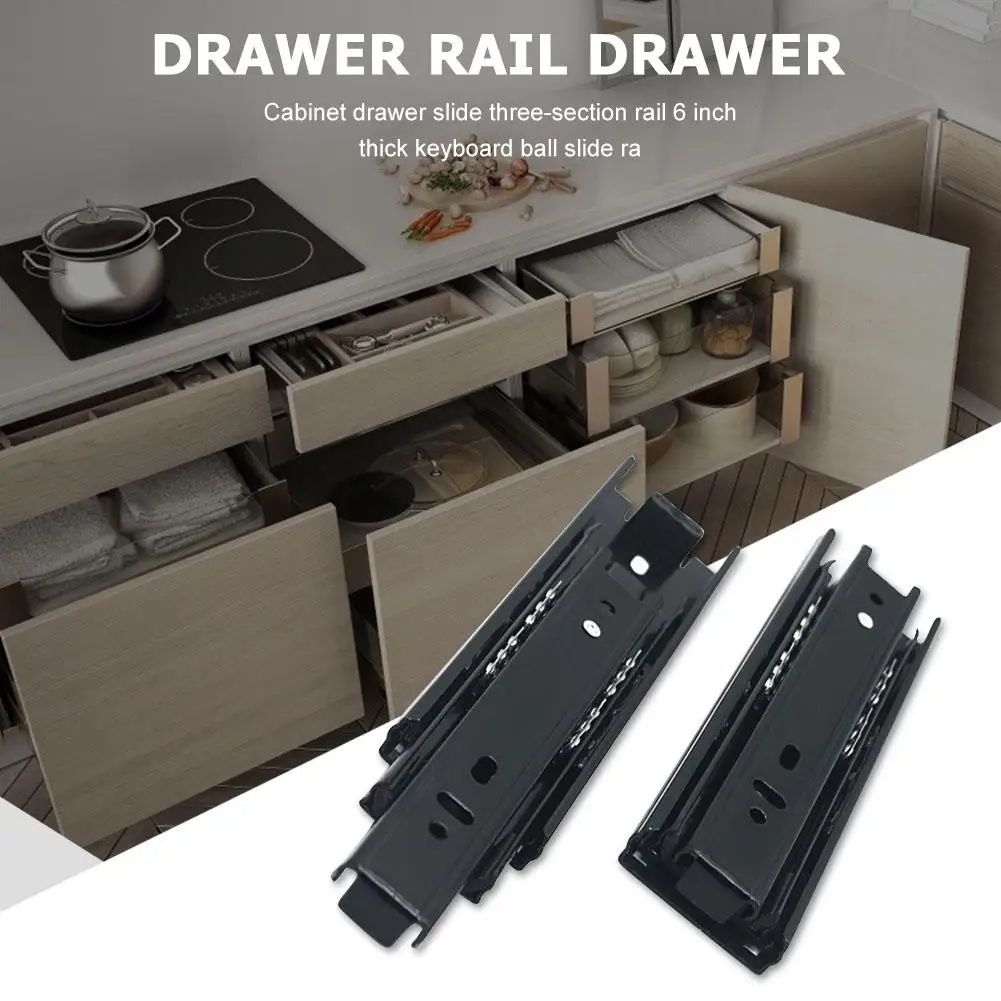 2Pcs Drawer Slides 6 Inch Side Mount Telescopic Drawer Rail 3 Section Mounting Drawer Runners Slider for Cabinet Home Furniture