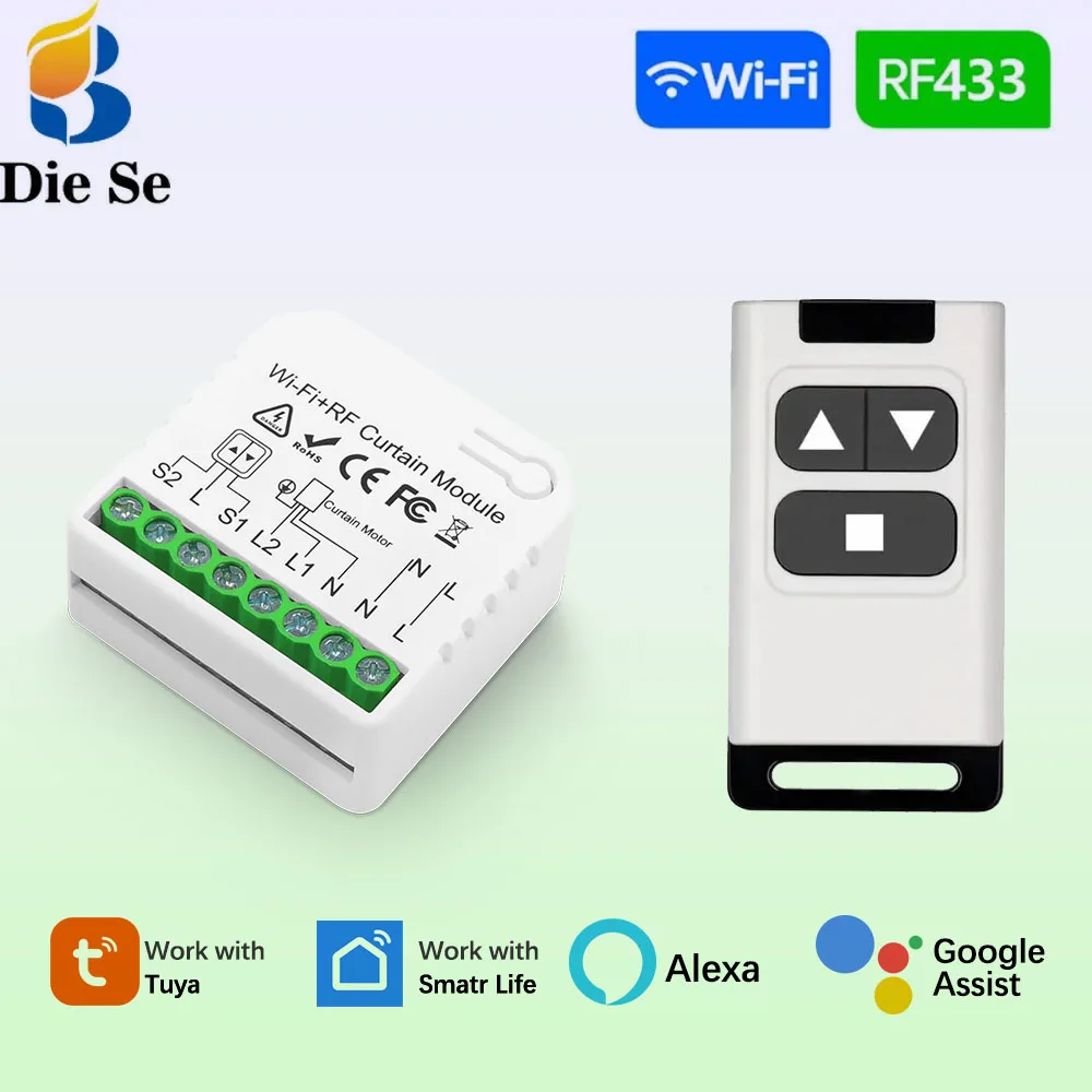 Smart Wifi Rf Curtain Switch Tuya Smart Life Roller Shutter Module 433mhz RF Transmitter Remote Control Blinds Garage Door Alexa