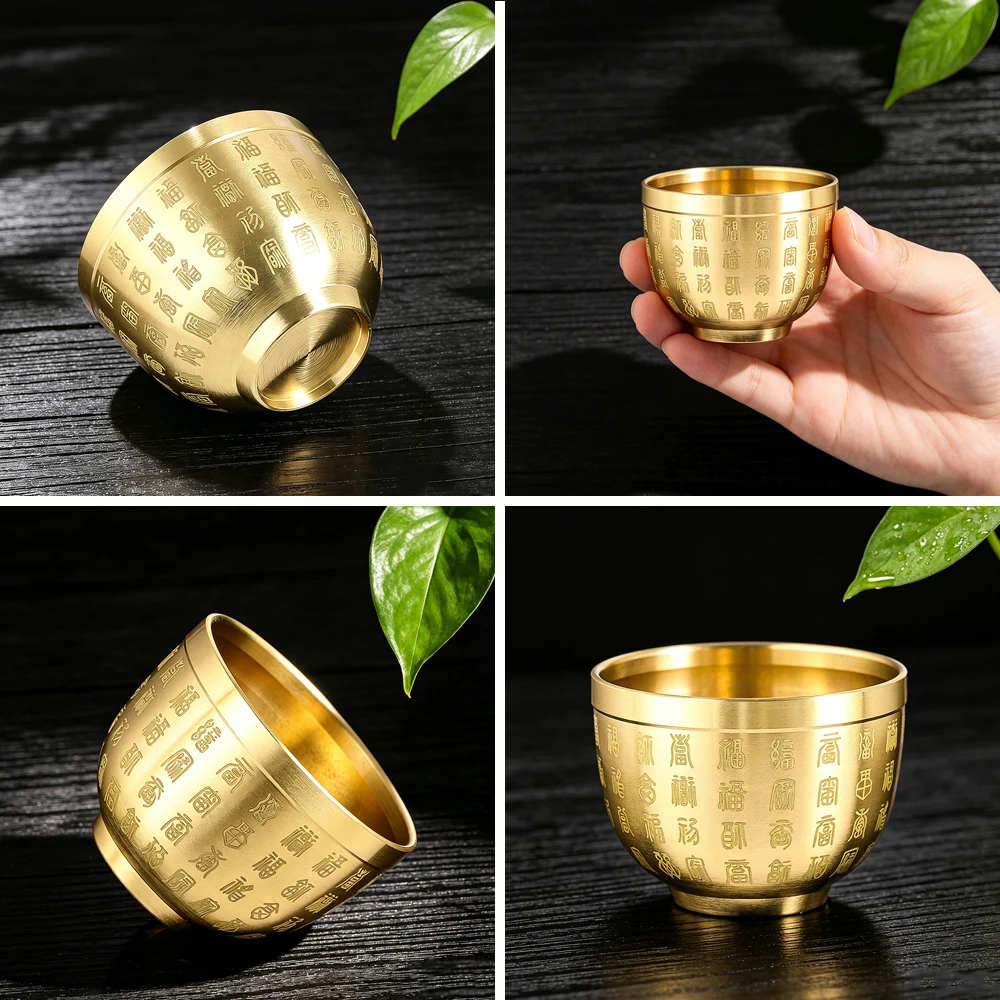 

Mini Chinese Brass Hundred Blessings Cup Feng Shui Wealth Copper Bowl Home Altar Offering Cup Desktop Storage Decor Ornament