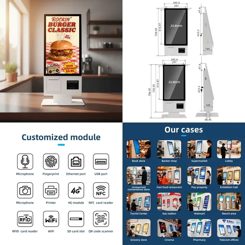 21.5 23.8 Inch Touch Screen Self Checkout Kiosk Windows System Payment Terminal for Supermarket Retail Store