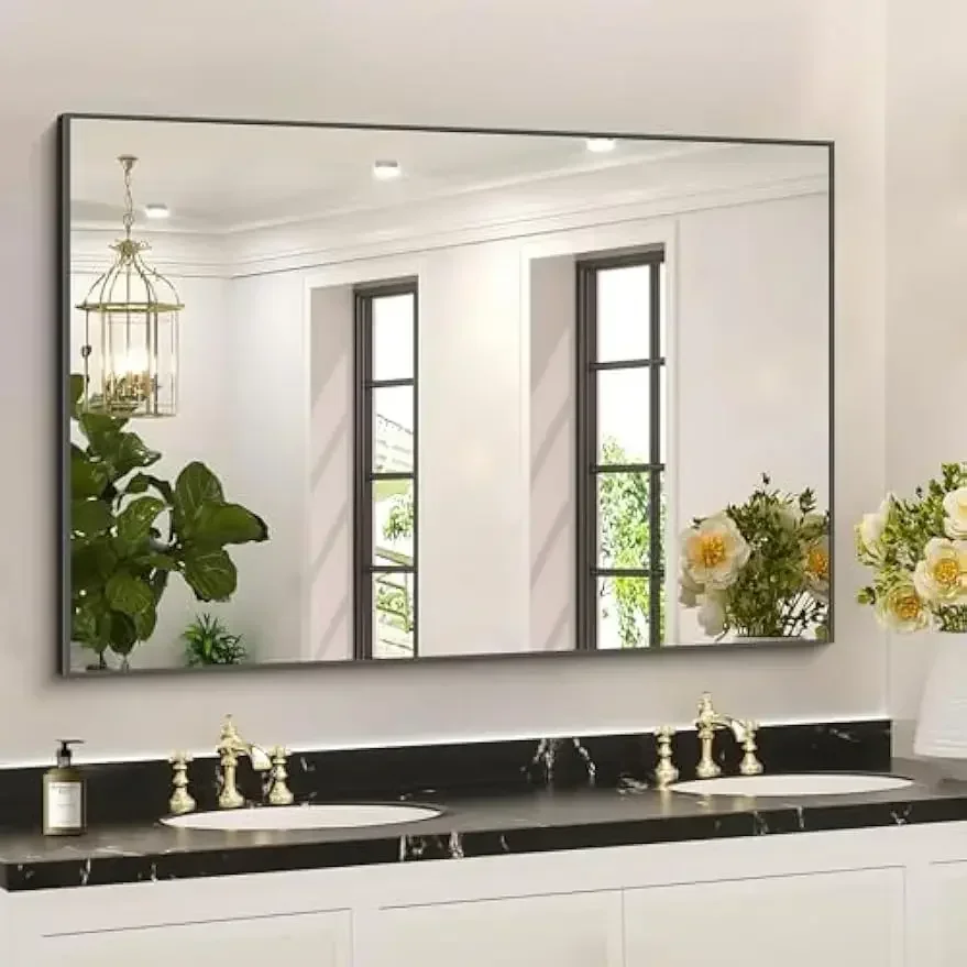 

36x50inch Bathroom Mirror, Black Rectangle Mirrors with Thin Metal Frame, Large Rectangular Wall Mirror for Bathroom