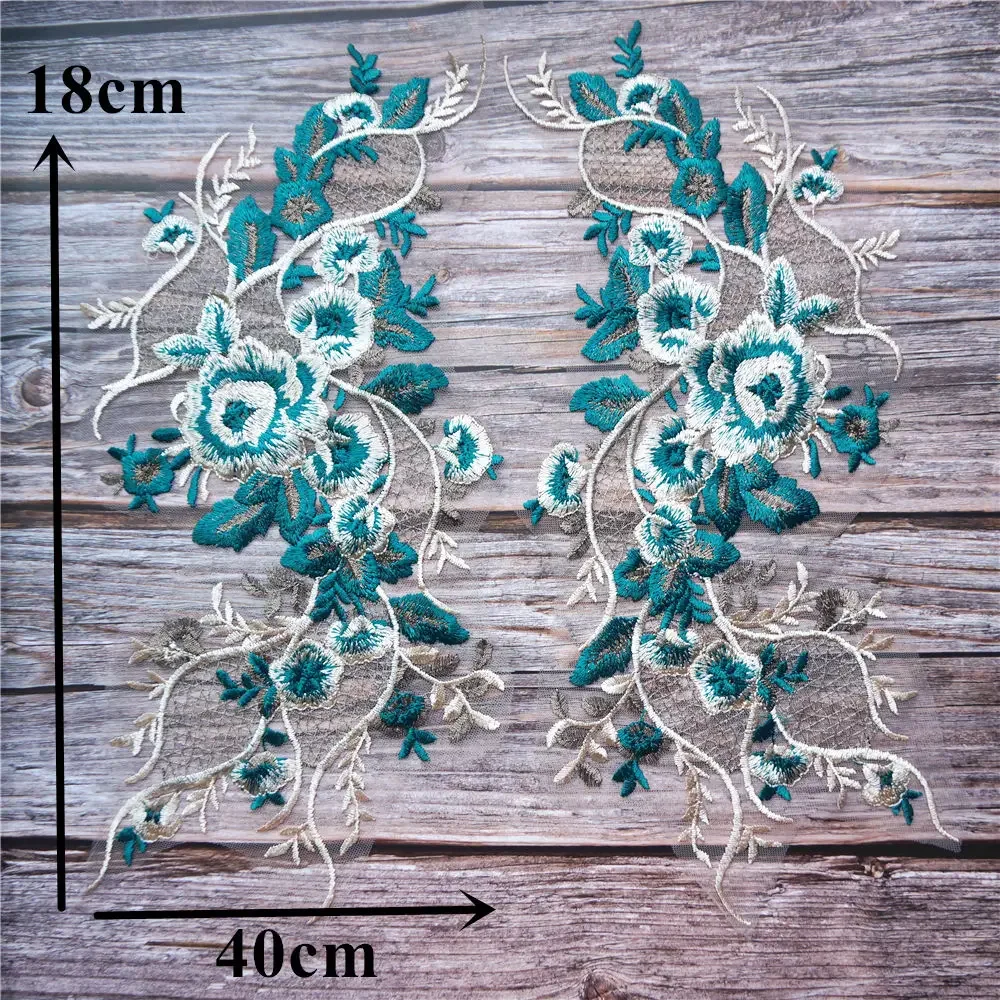 2 pezzi tessuto di pizzo verde ricamato abito di fiori Appliques trim colletto classico maglia cucire patch per la decorazione di nozze vestito fai