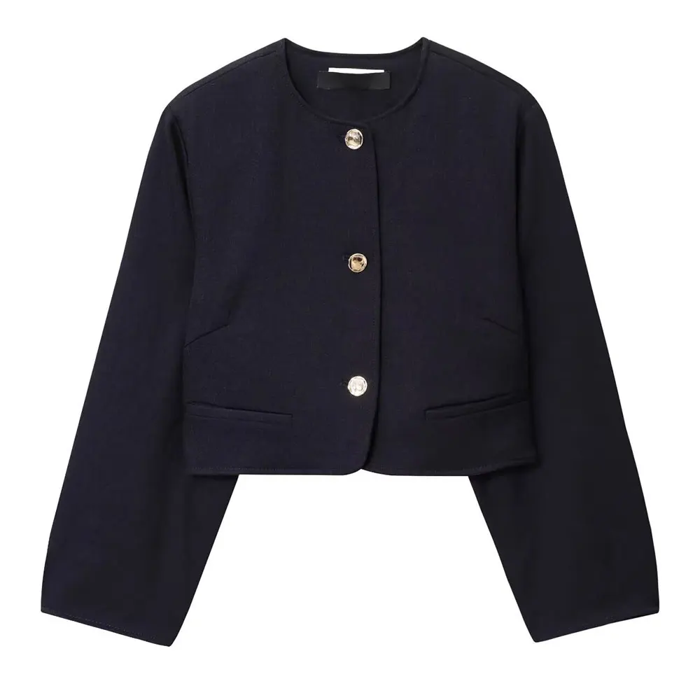 

Fashionable Short Blazer Jacket With Belt And Gold Buttons Trendy Women's Clothing