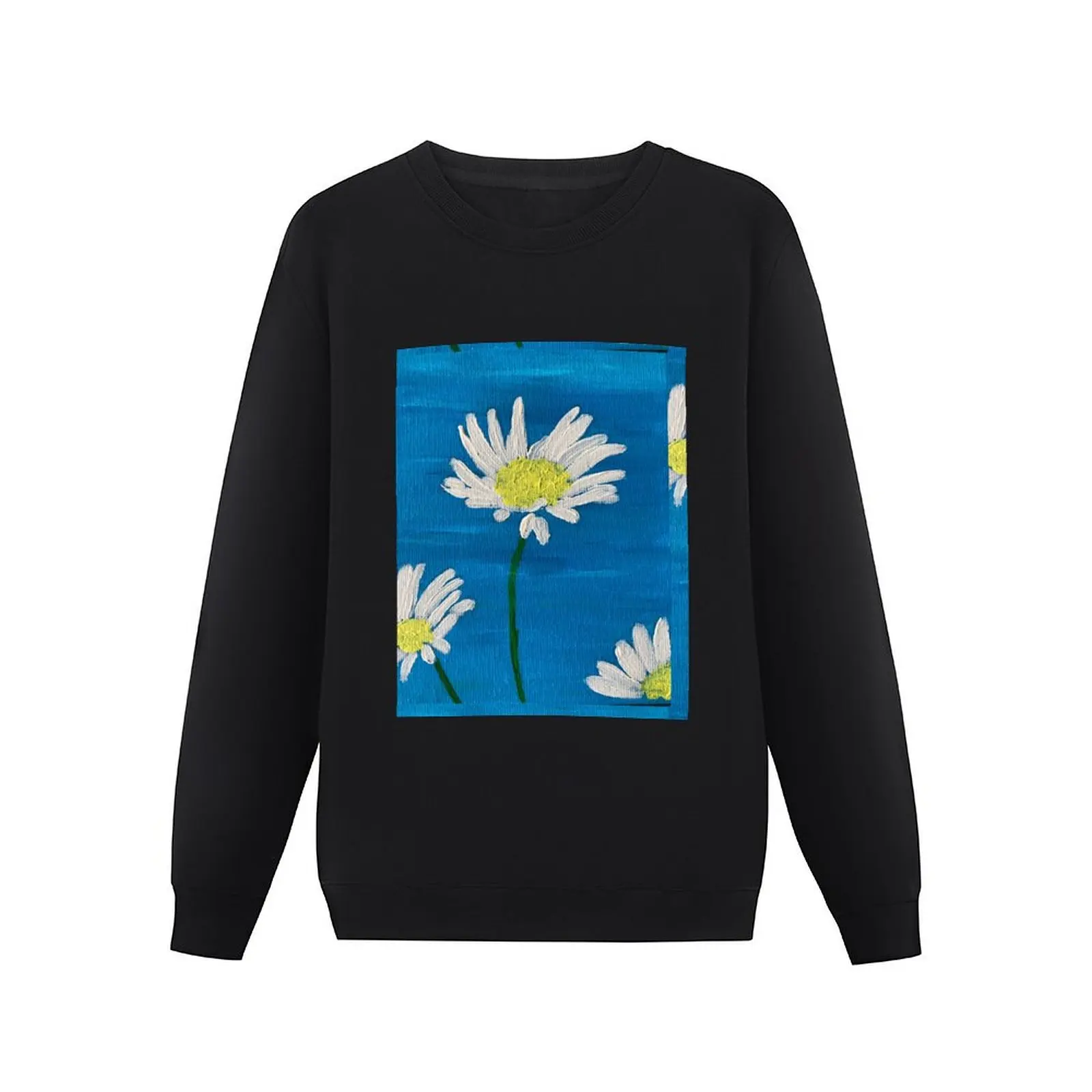 White daisies on blue Pullover Hoodie men's coat korean autumn clothes graphic sweatshirts