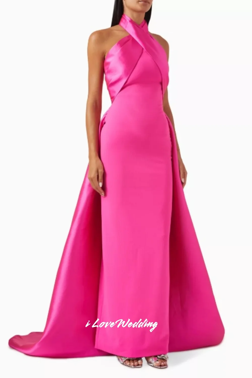 

Rose Pink Evening Dresses 2025 Satin Sleeveless Backless Mermaid Prom Dresses Ankle-Length Train Wedding Party Dress Customized