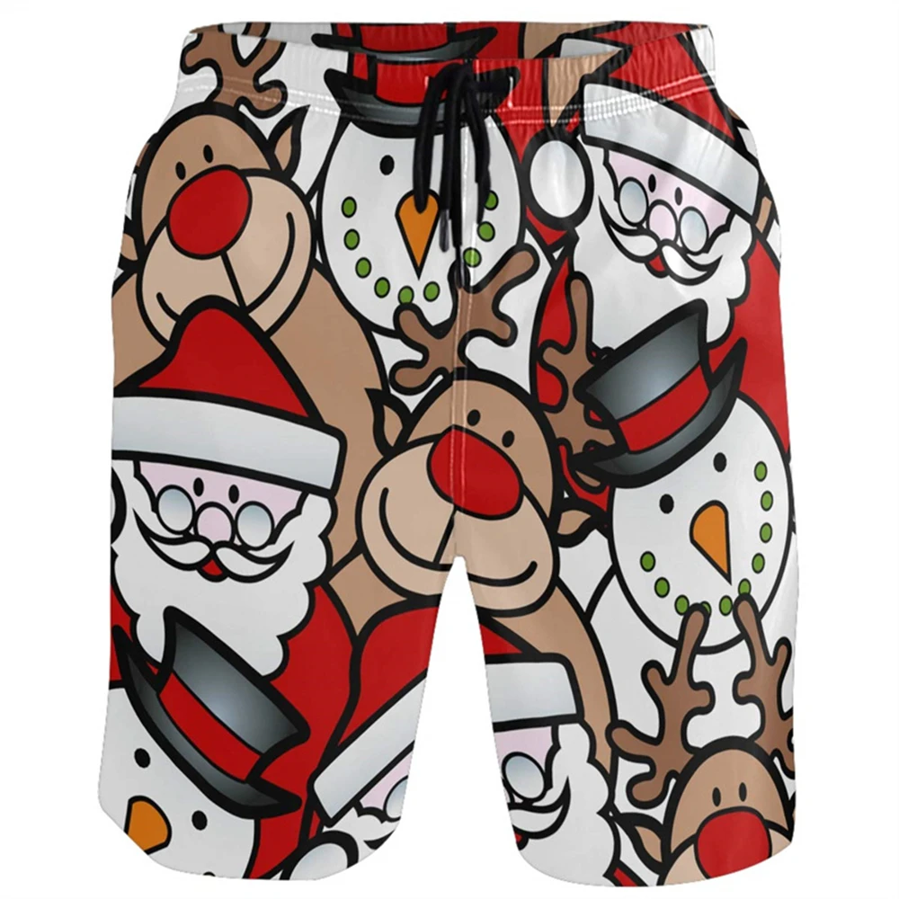 

3D Christmas Shorts Reindeer Printed Snowflake Santa Claus Short Pants Board Shorts Summer Beach Swimsuit Cool Surf Swim Trunks