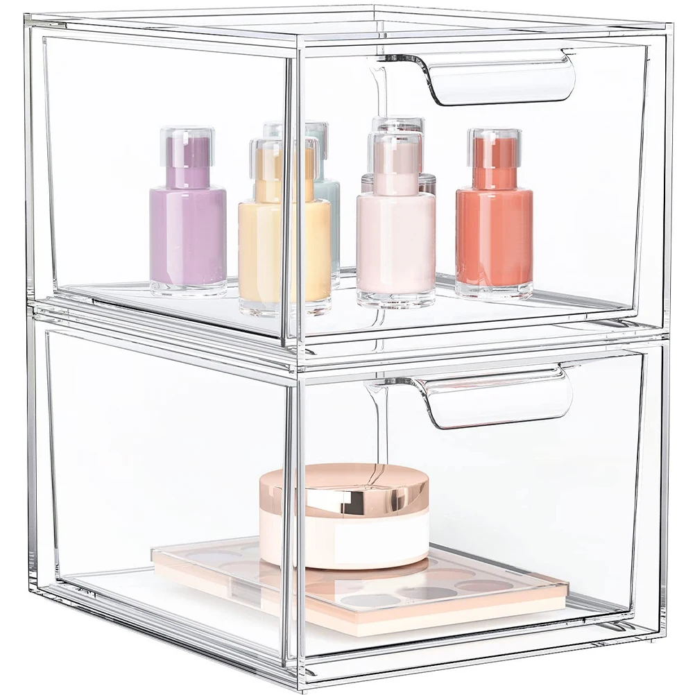 

2Pcs Drawer Organizer Bins Compact Clear Storage Cases for Bedroom Kitchen Bathroom Vanity Organizer Small Items Drawer Storage