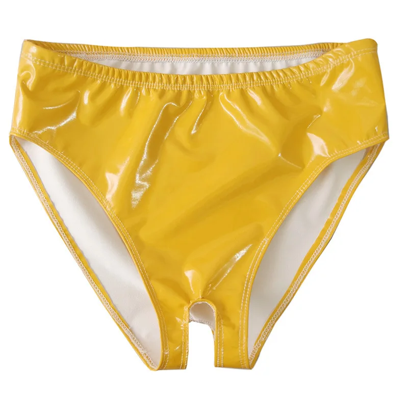 Womens Latex Briefs Open Crotch Low Waist Panties Faux Leather Hot Pants Shorts Sexy Lingerie Underwear Pole Dance Clubwear New