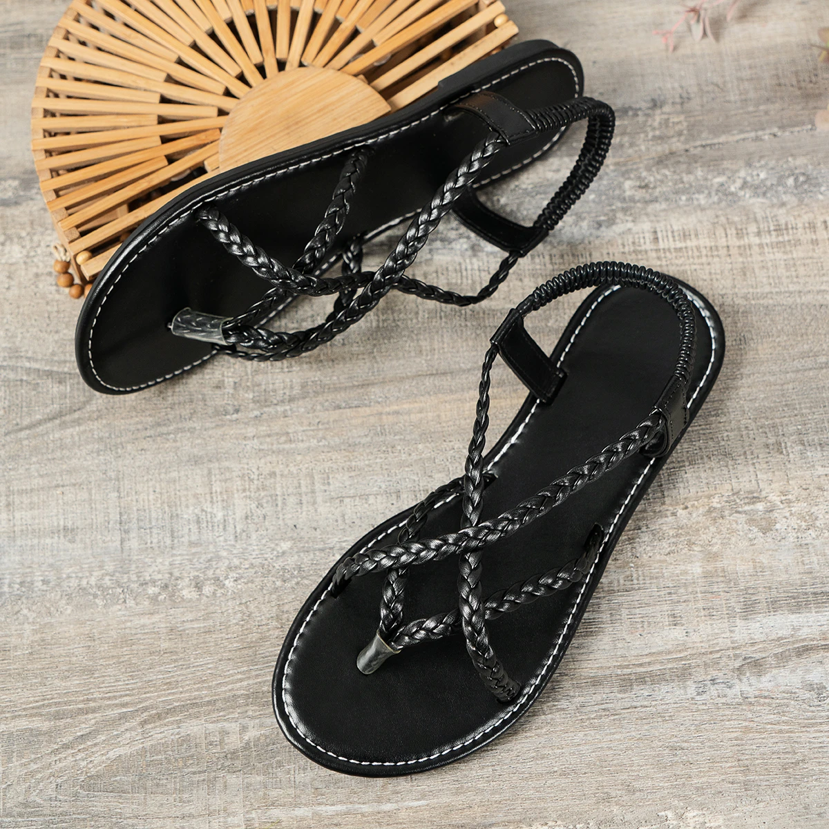 

Women's Braided Flat Sandals, Casual Clip Toe Summer Shoes, Lightweight Elastic Band Sandals