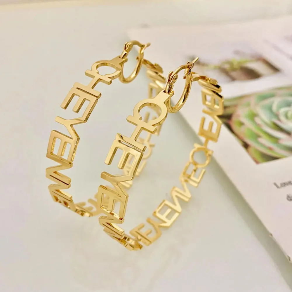 

Custom Name Hoop Earrings: Personalized Letter Hoops,Minimalist Jewelry Gift