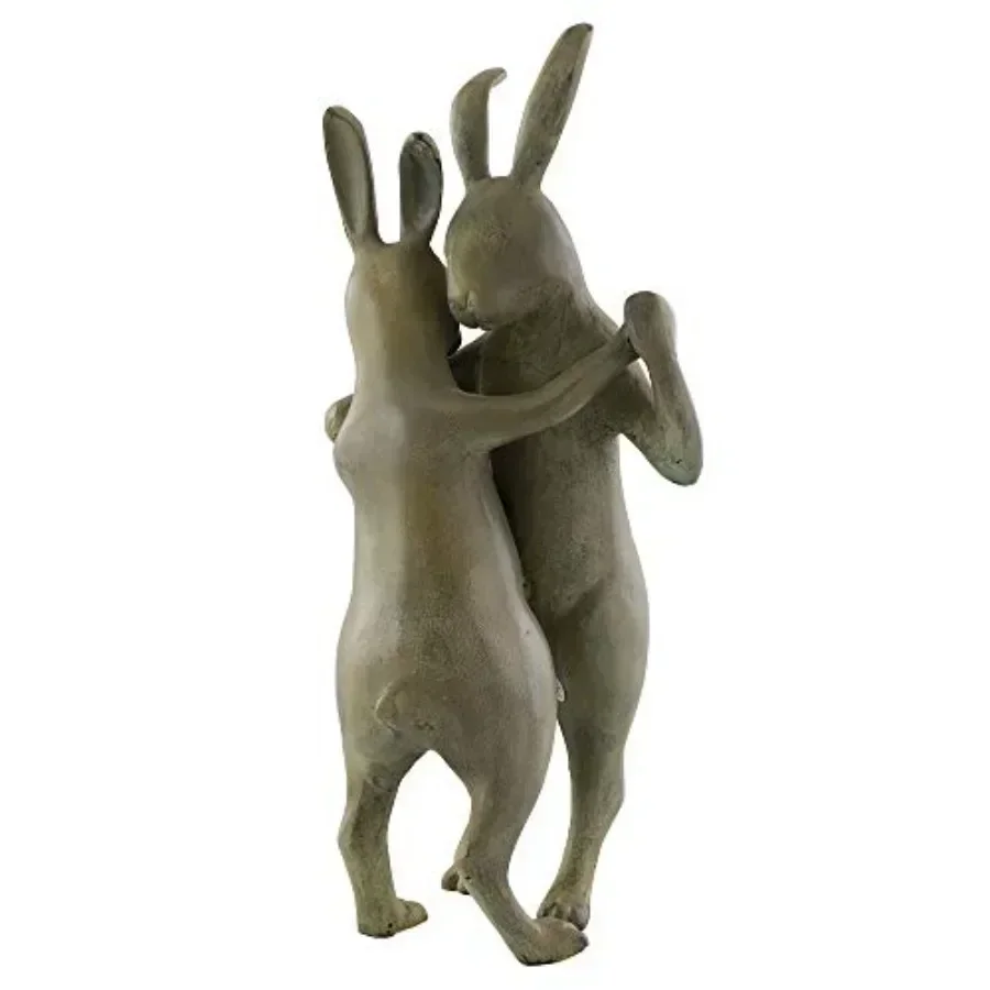 First Dance Garden Sculpture Rabbit Couple: Outdoor Decorative Metal Sculpture in Bronze Finish with Romantic Charm
