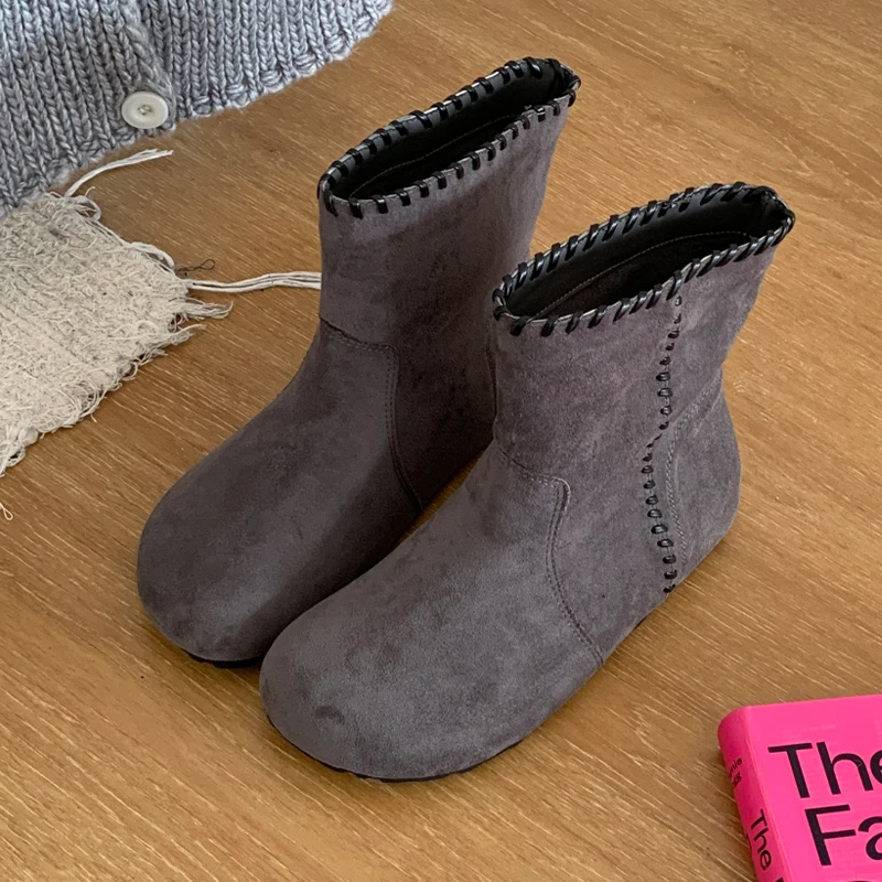 

Women's Ankle Boots Fashion Suede Flats Shoes Designer Woman New Winter Short Boots 2025 Casual Cozy Dress Mujer De Snow Botas
