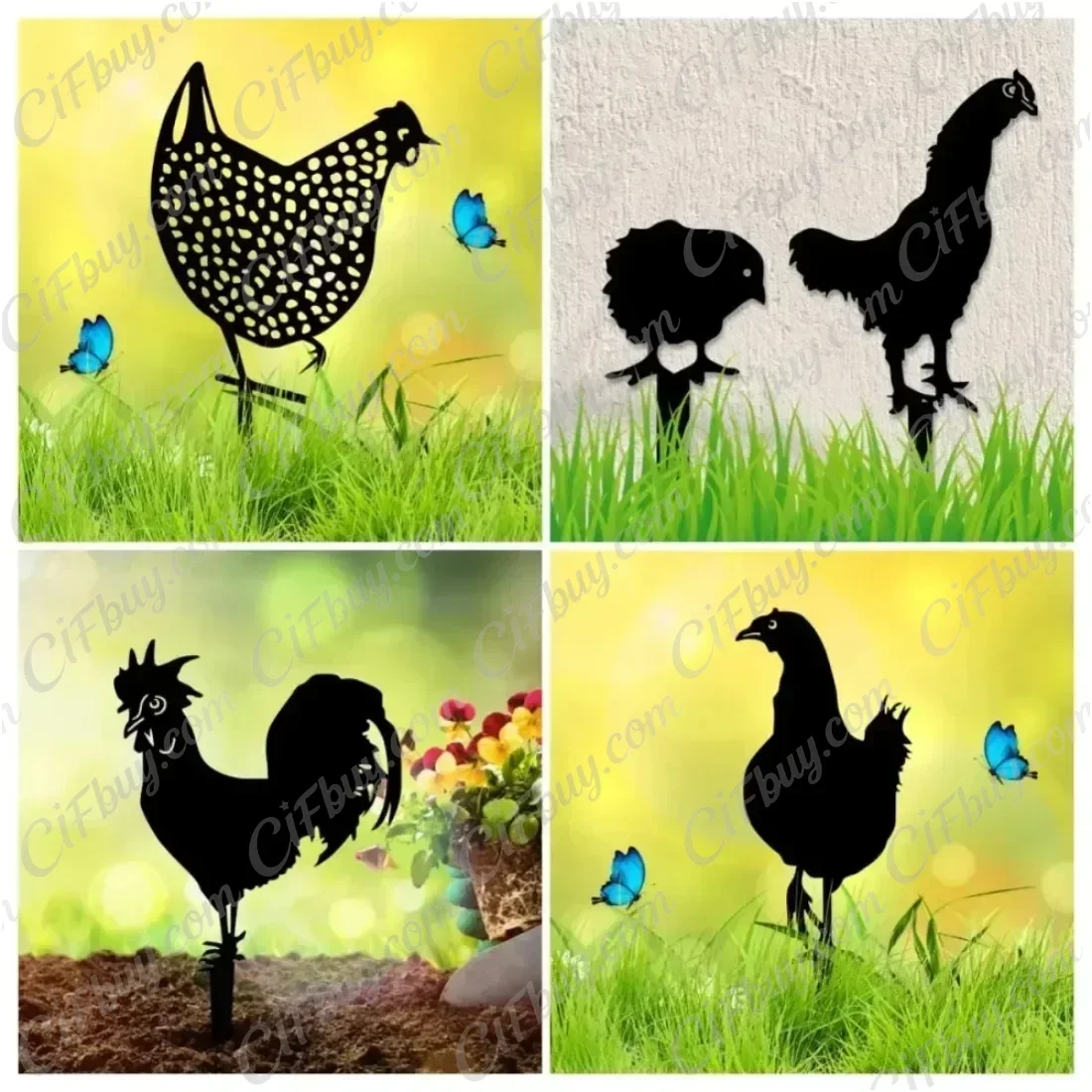 CIFBUY Rooster Metal Garden Stake Iron Silhouette Hanging Decor Rust Proof Waterproof For Indoor Outdoor Home Yard Farm Accent