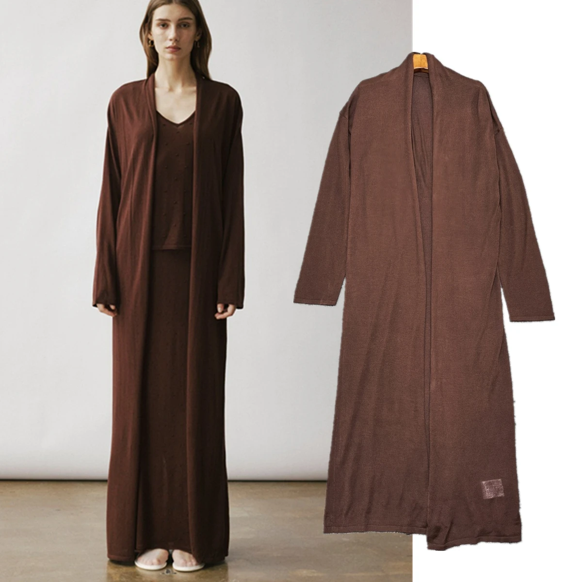 

Maxdutti French Minimalist Coffee Colored Elegant Long Knitted Cardigan Jacket Women's Jacket Woman Clothes Tops Trench Coat
