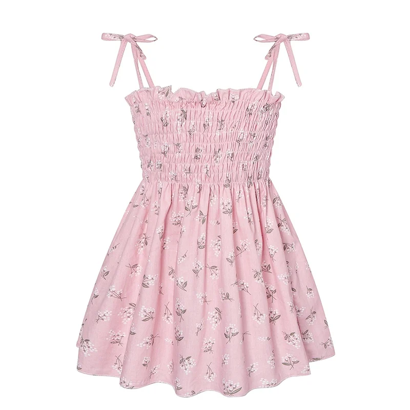 Summer Children Girls Fashion Dresses Casual Cute Loose Tie Rope Floral Print  Baby Girl Korean Style Suspender Dress Clothing