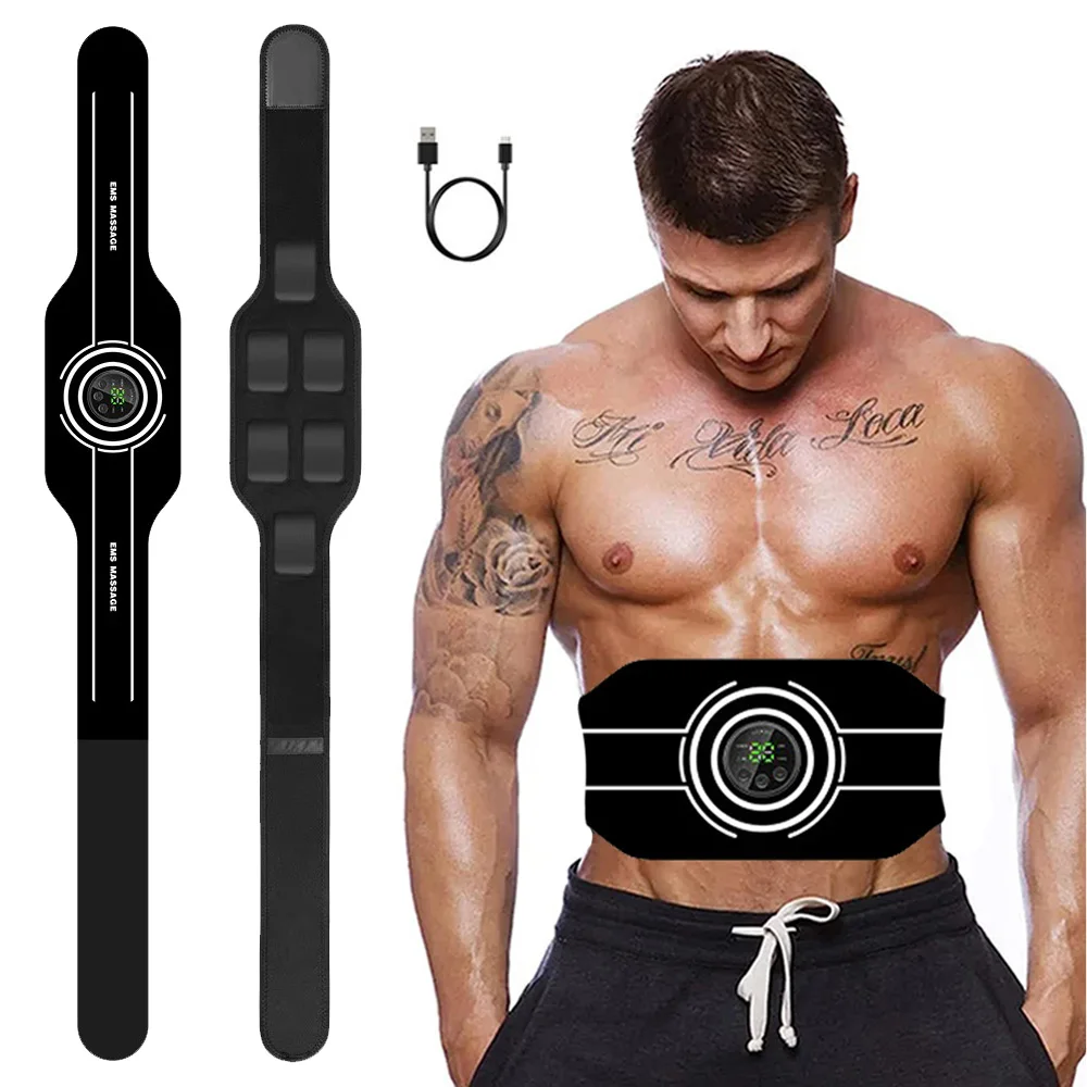 EMS Muscle Stimulator Abdominal Toning Belt Electric Muscle Toner Abs Trainer USB Charge Lose Weight Home Gym Fitness Equipment