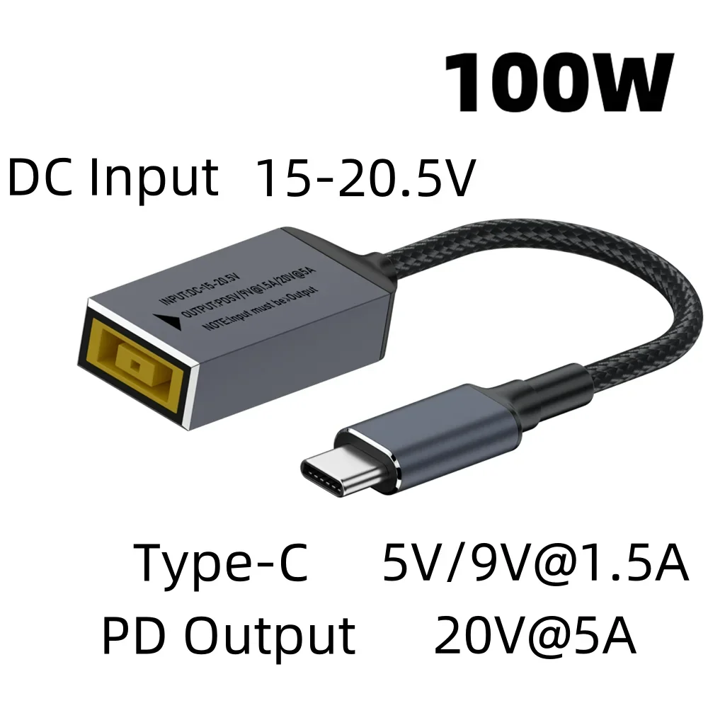 65W 100W 140W Power Adapter Converter voor Lenovo Laptop Oplader Vierkante Plug DC Ingang naar USB C PD Uitgang Snelle Oplaadkabel