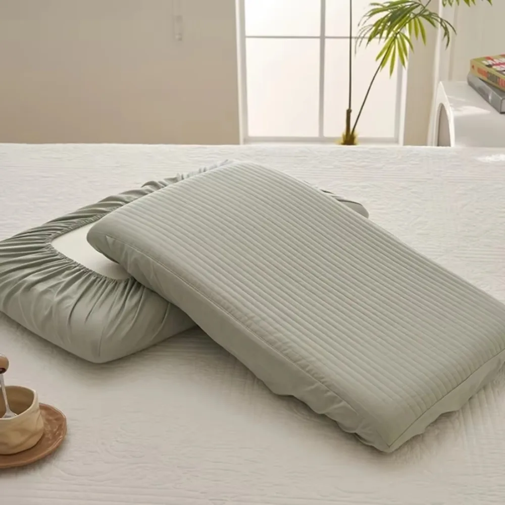 

Cotton Elastic Band Pillowcase Stripe Pattern Quilted Dormitory Pillow Cover All-inclusive Skin-friendly Latex Pillow Pillowslip