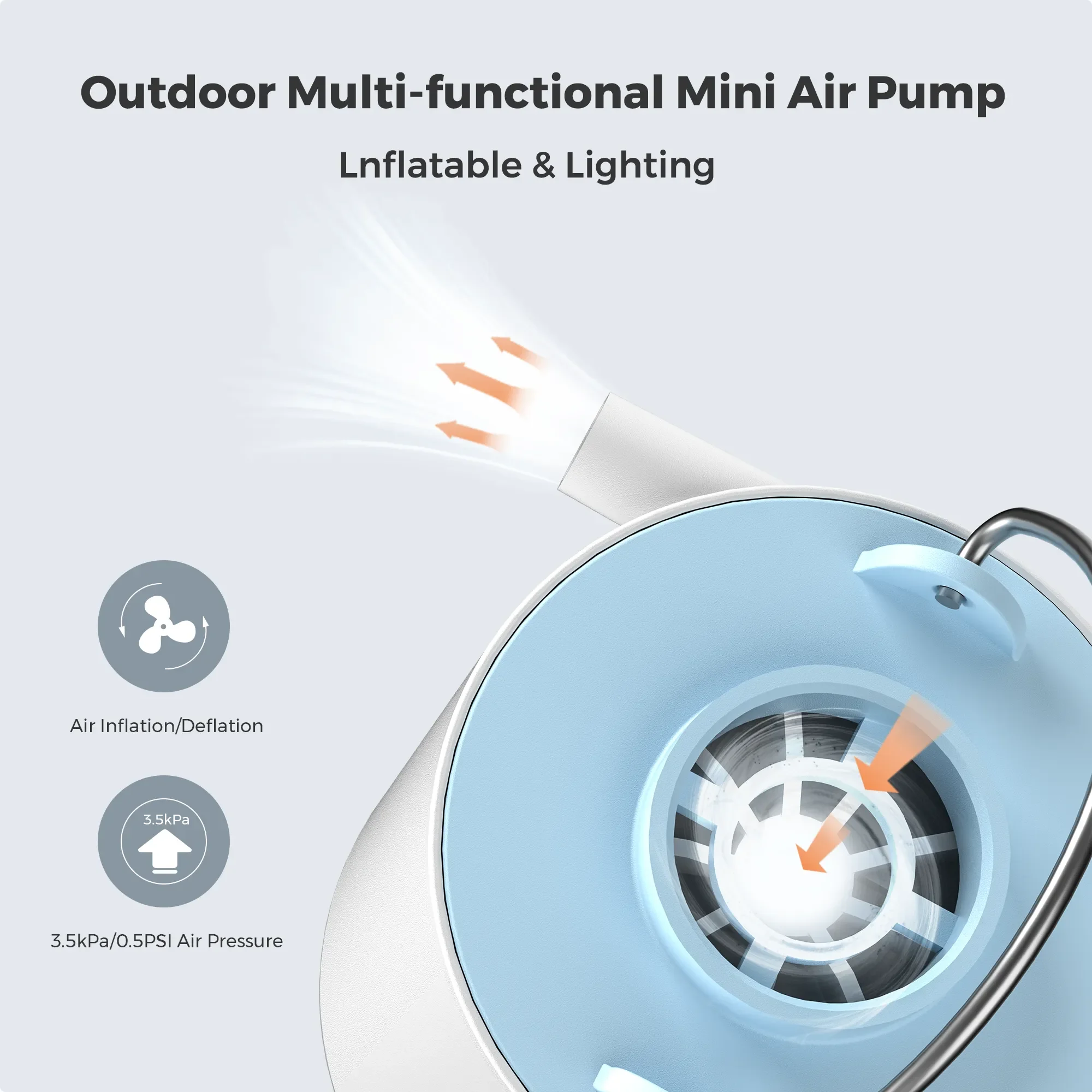 FLEXTAIL TINY PUMP X - Portable Air Pump, Mini Camping Pump with Light,  USB-C Charging, Ideal for Sleeping Pads, Air Bed Mattre