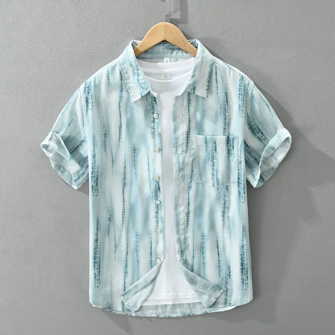 

2026 Summer New Short Sleeve Shirt for Men Casual Turn-down Collar Print Shirts Male Plus Size Clothes