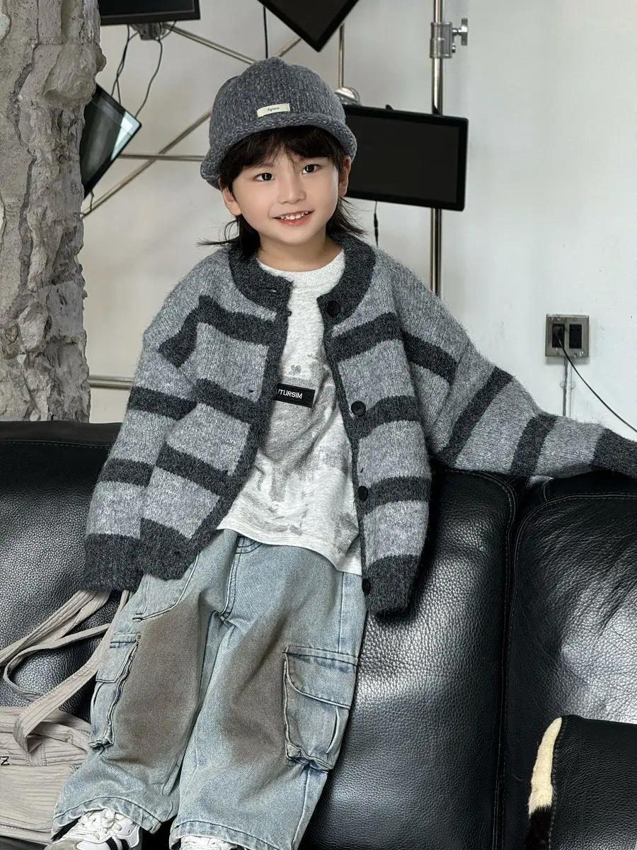 

Kids Sweaters New Spring Fashion Korean Casual Striped Simple Style Baggy Warm